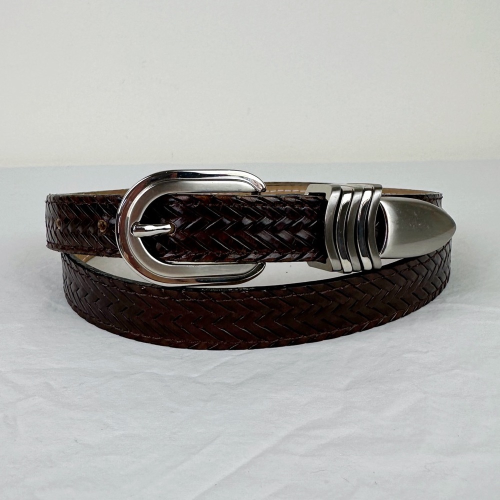 Brown Leather Crosshatched Leather Belt